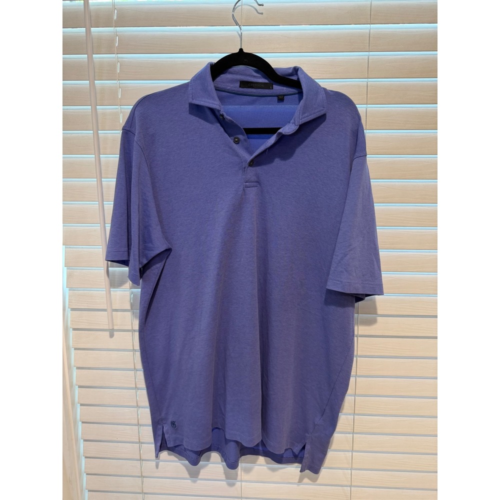 Greyson Mens Purple Short Sleeve Pique Golf Polo Shirt Size Large Logo Stretch